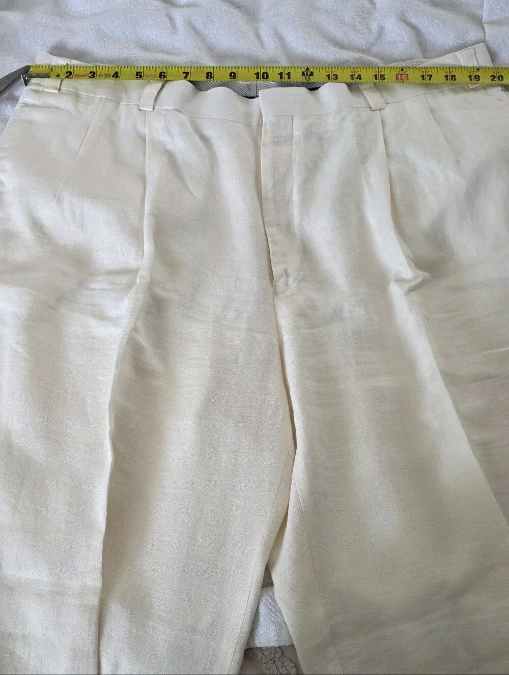 Men's 100% Linen Pleated Dress Trousers  Cream Ivory Cuffed Beach Wedding 40x30